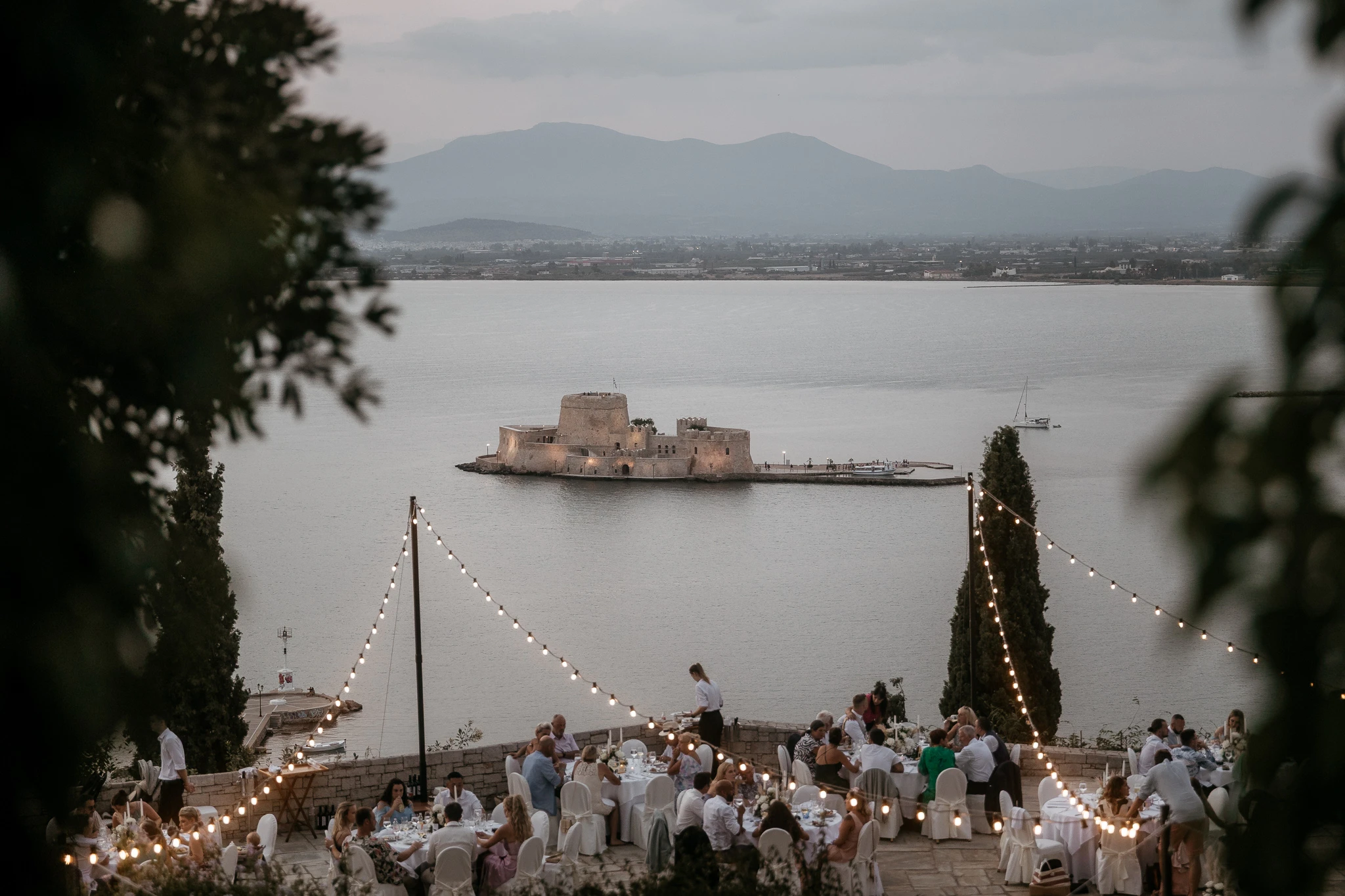 Castle with lights in the evening